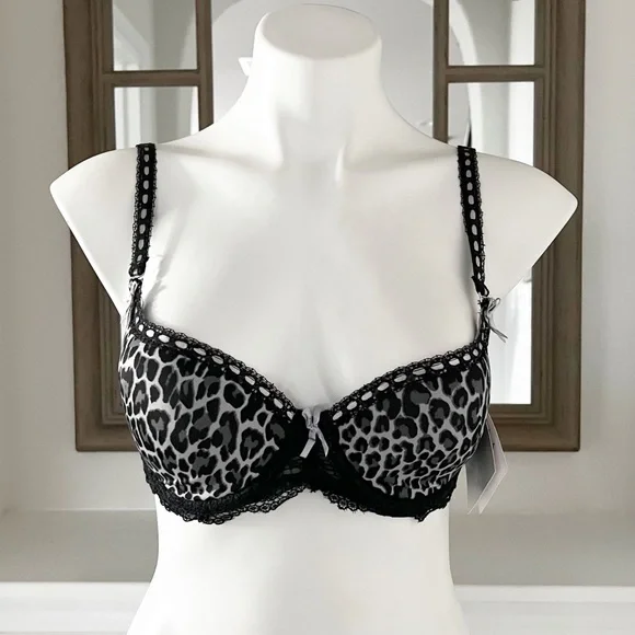 Isaac Mizrahi Balconette Push-Up Bra Animal Print Lace Trim Size 34C NWT - Picture 3 of 15